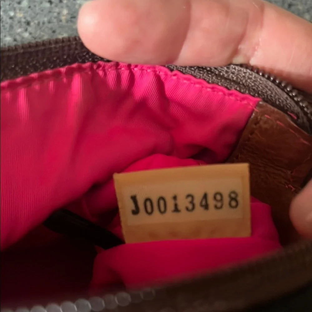 Dooney & Bourke Black Handbag with Brown Leather Strap and Hot Pink Interior - Picture 13 of 16